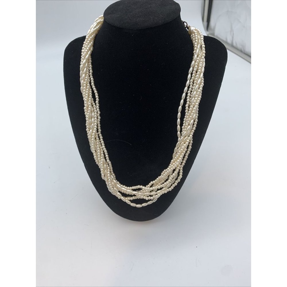 Multi Strand Faux Pearl Necklace. Vintage Costume Jewelry.